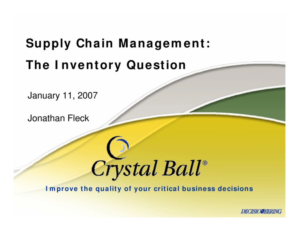 Supply Chain Management: The Inventory Question — ISSSP for Lean Six Sigma