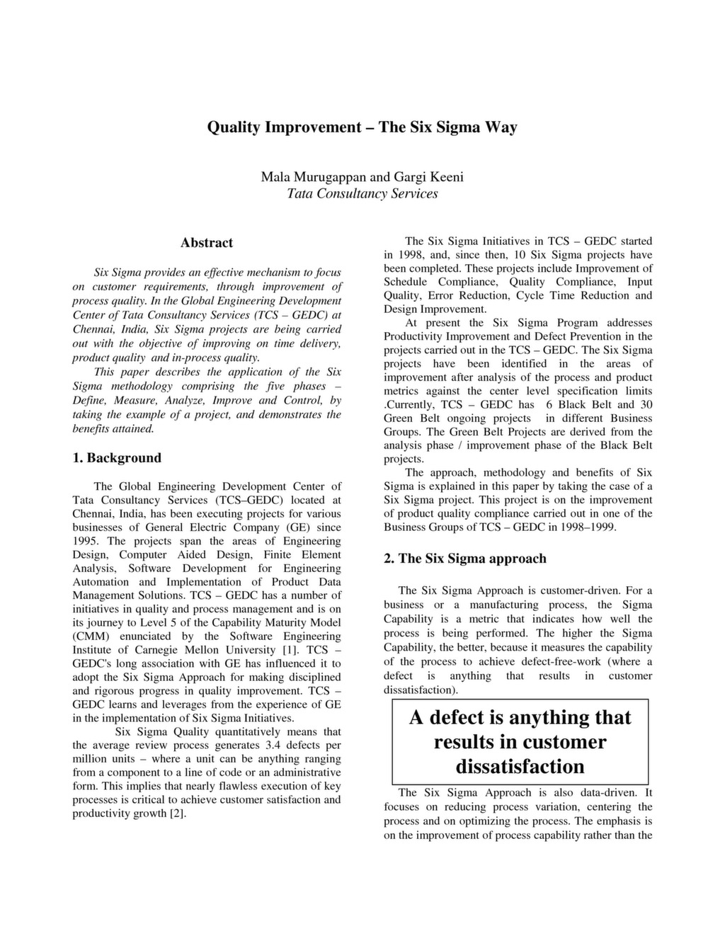 Quality Improvement - The Six Sigma Way — ISSSP for Lean Six Sigma
