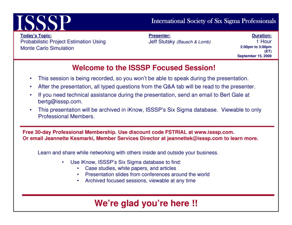 Probabilistic Project Estimation Using Monte Carlo Simulation — ISSSP ...