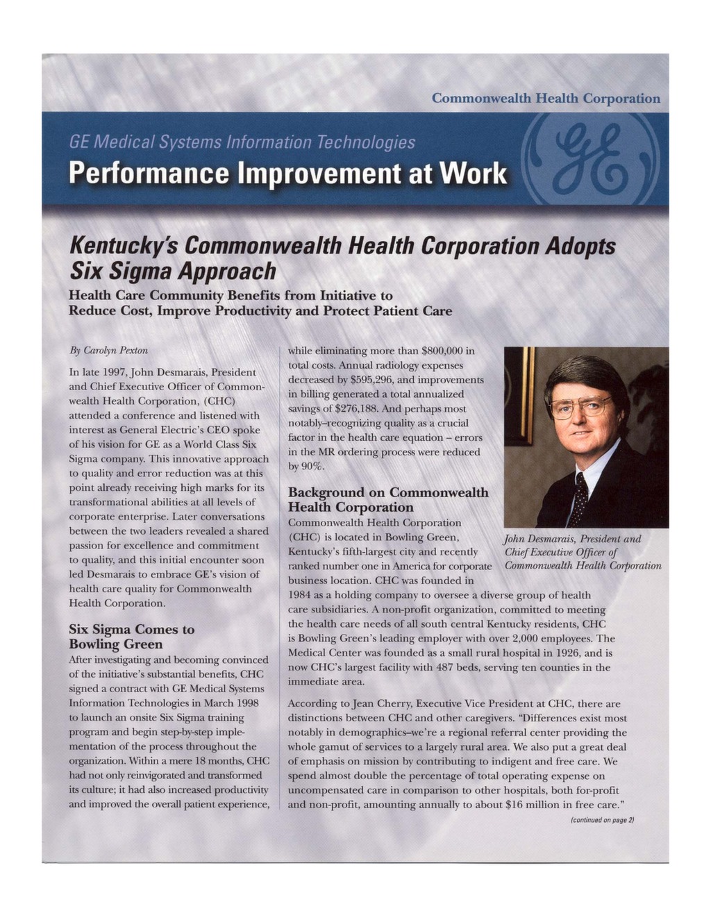 Kentucky's Commonwealth Health Corporation Adopts Six Sigma Approach ...