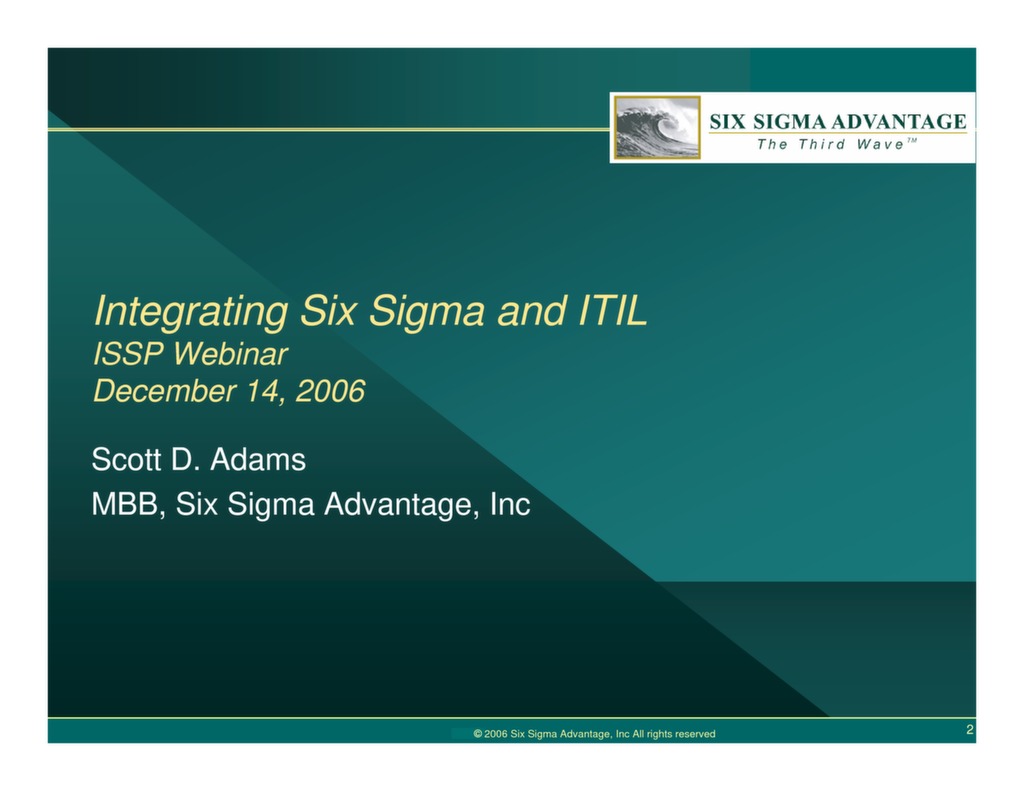 Integrating Six Sigma and ITIL — ISSSP for Lean Six Sigma