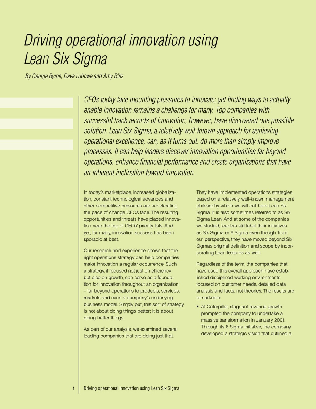 Driving Operational Innovation Using Lean Six Sigma — ISSSP for Lean ...