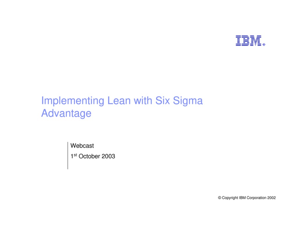 Implementing Lean with Six Sigma Advantage — ISSSP for Lean Six Sigma