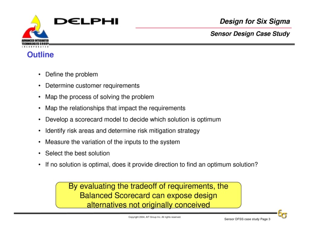 Sensor Design Case Study: Design for Six Sigma — ISSSP for Lean Six Sigma