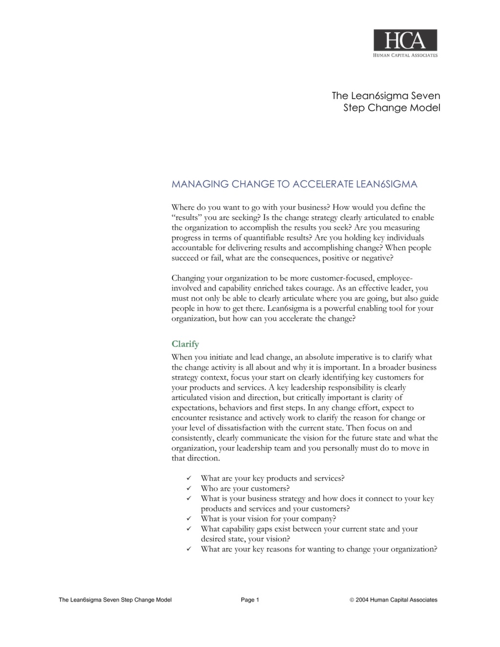 The Lean6Sigma Seven Step Change Model — ISSSP for Lean Six Sigma