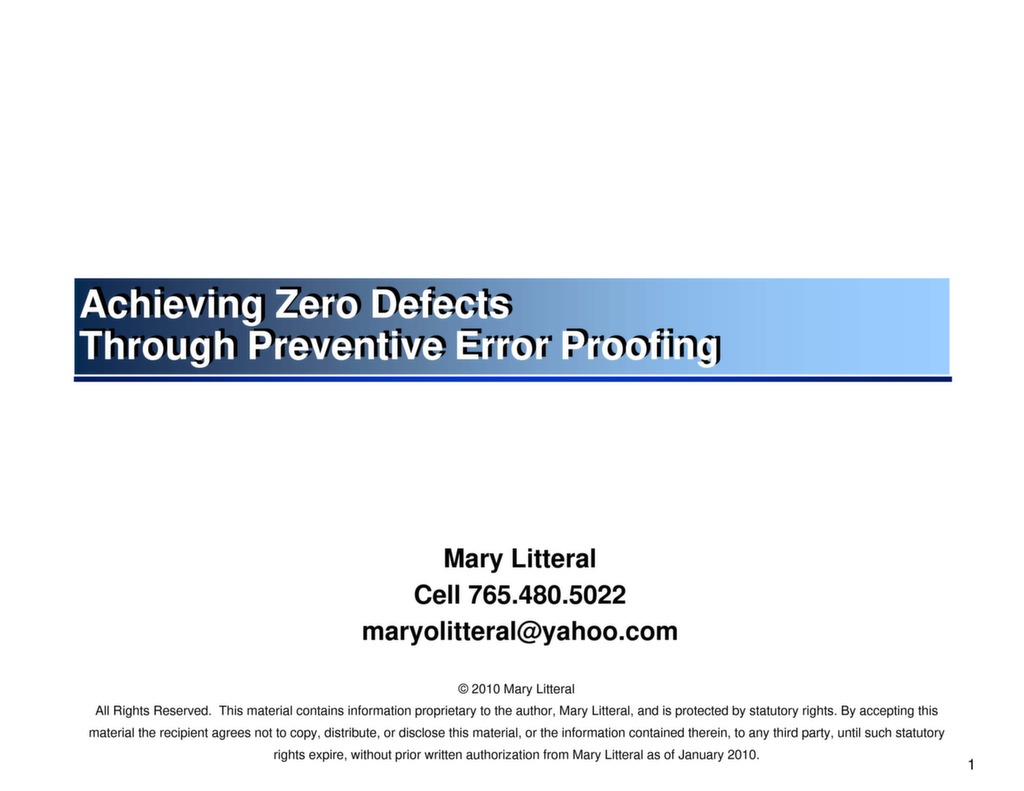 Achieving Zero Defects Through Preventative Error Proofing — ISSSP for Lean Six Sigma