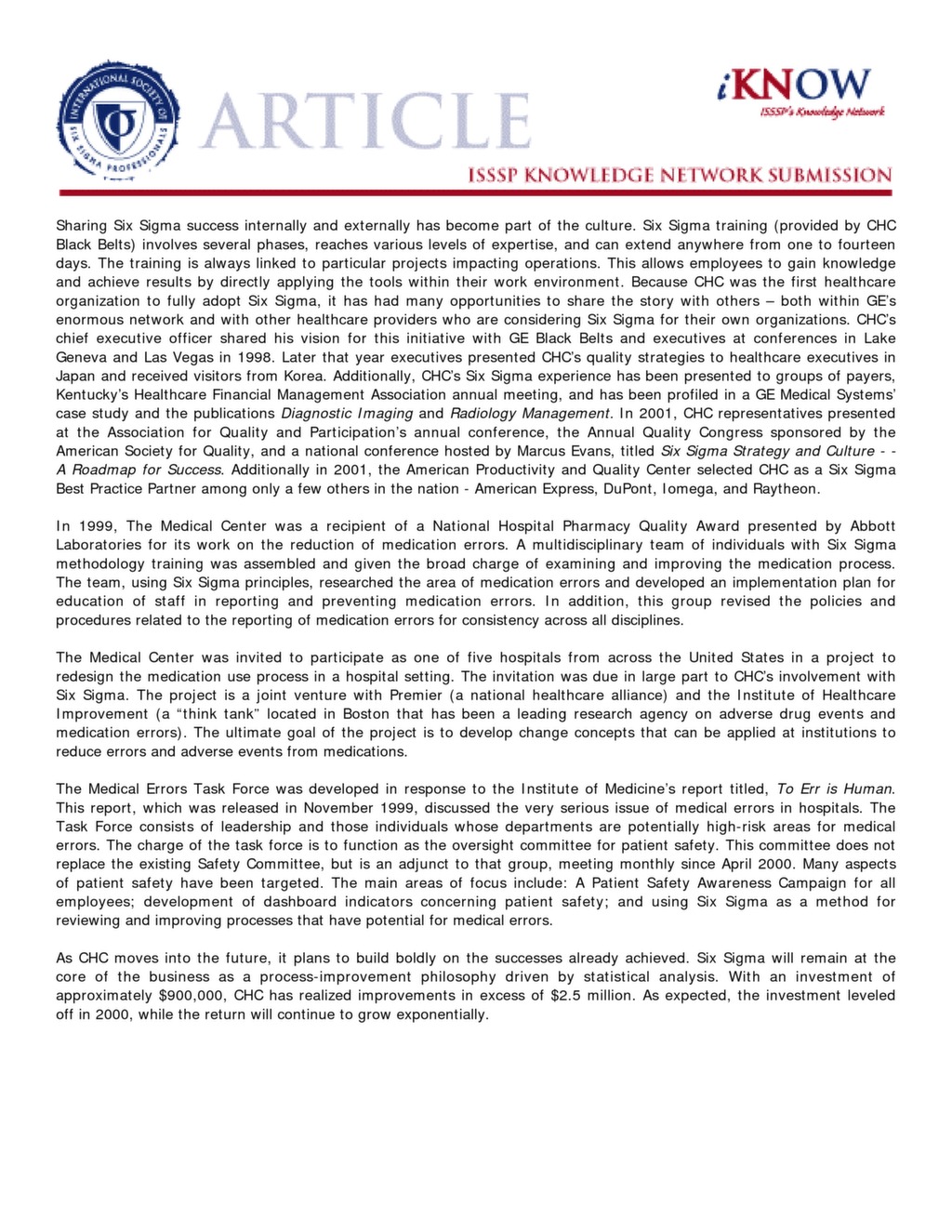 Commonwealth Health Corporation And Six Sigma Isssp For Lean Six Sigma